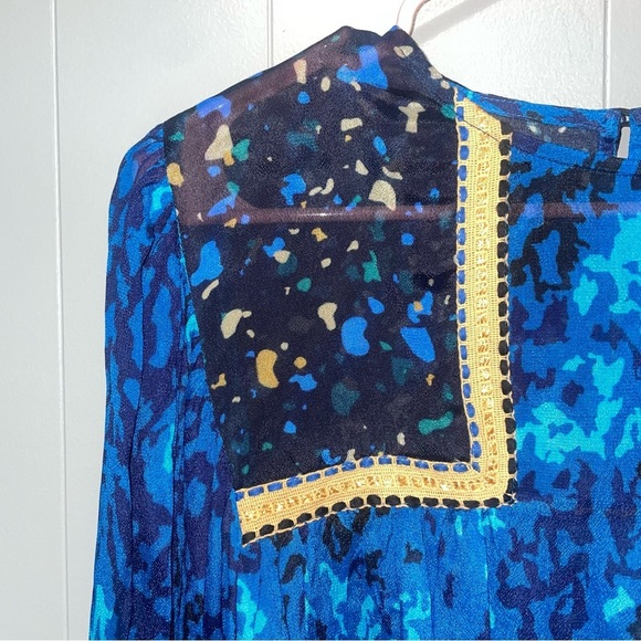 bl^nk bl-nk London Anthropologie Blue Leopard cheetah Miranda Peasant Blouse XS - Picture 4 of 9